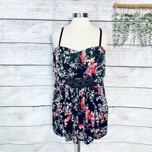 Torrid Black Floral Satin Tank Top Blouse Twist Embellished Plus Sz 3 3X